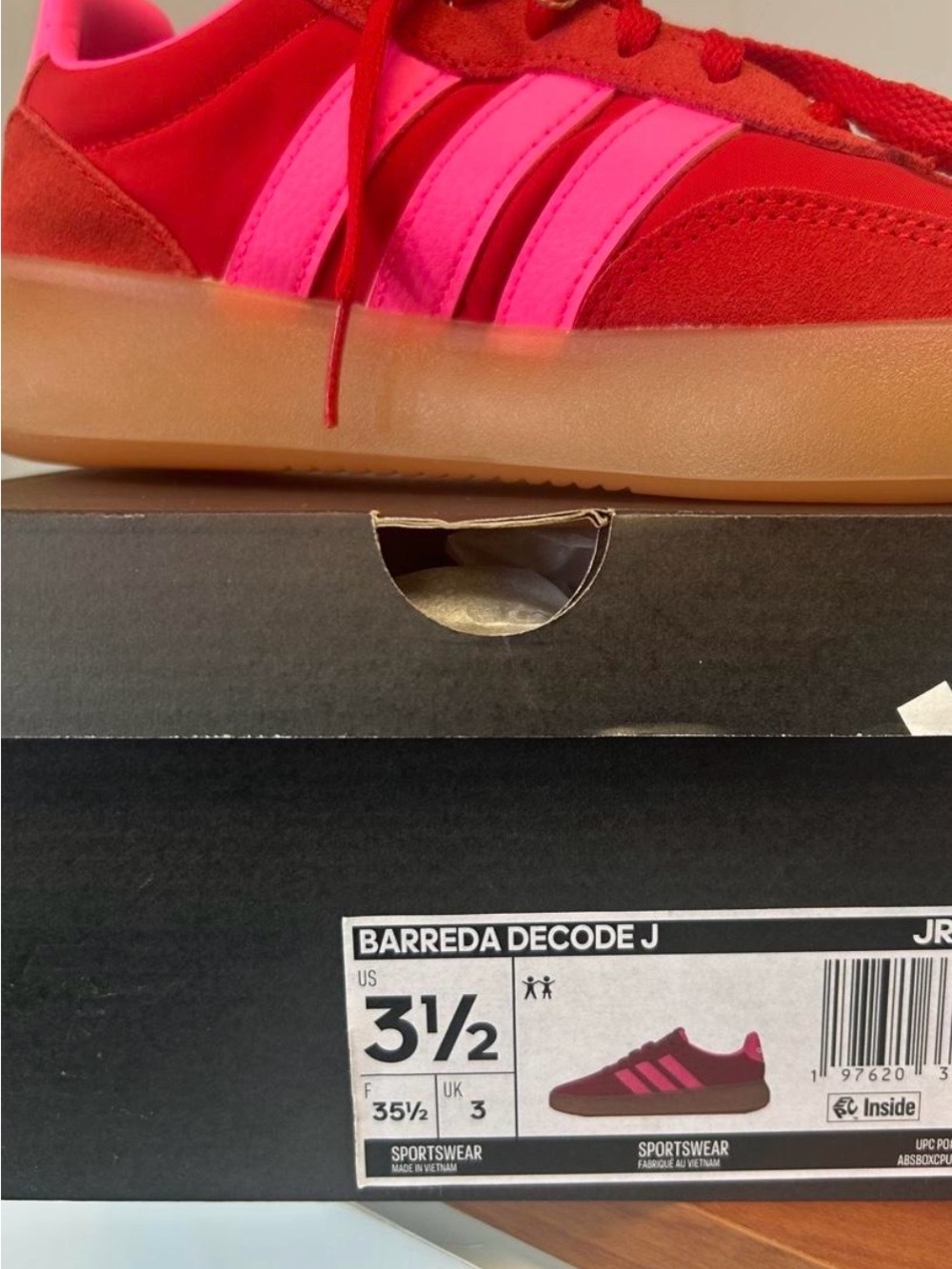 adidas Barreda Decode J Red with Pink Stripes Girls' Sneaker